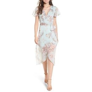 Leith teal floral wrap midi dress